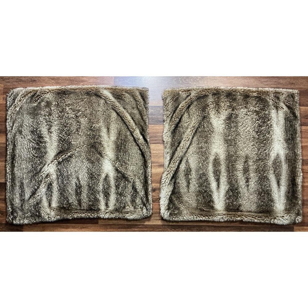 Pair Of Pottery Barn (UK) 26" x 26" Faux Fur Pillow Cover Gray Brown Ombre